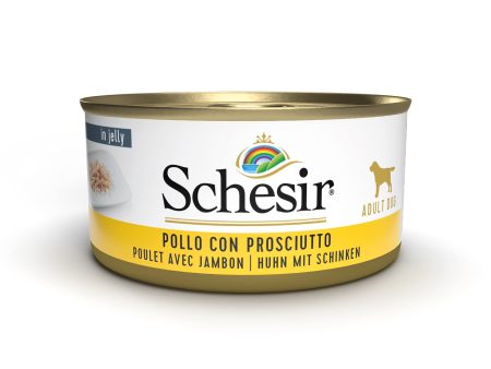 Schesir, Comida húmeda para perros adultos, sabor pollo con jamón en gelatina blanda - Total 2,7 kg (18 latas x 150 gr) Embalaje Deteriorado (Cad: 17 06 2027) Hot on Sale