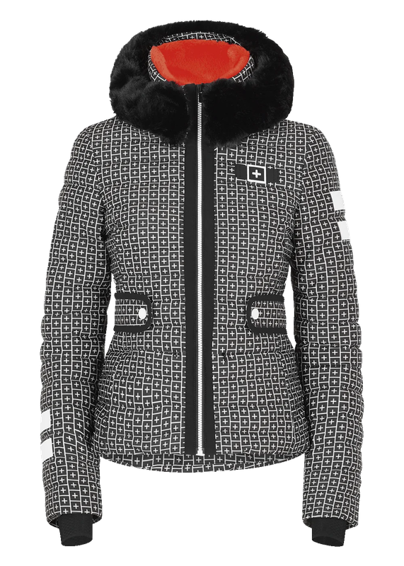 (Falta Tirador Cremallera) - Talla: M - One More 221 Eco Down Fur Collar Mini Logo, Chaqueta de esquí para mujer, Black & White Embalaje Deteriorado Sale